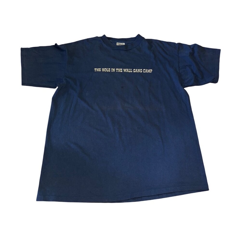 The Hole In The Wall Gang Camp‎ Vintage Oneita XL T-Shirt Blue 100% Cotton Dad